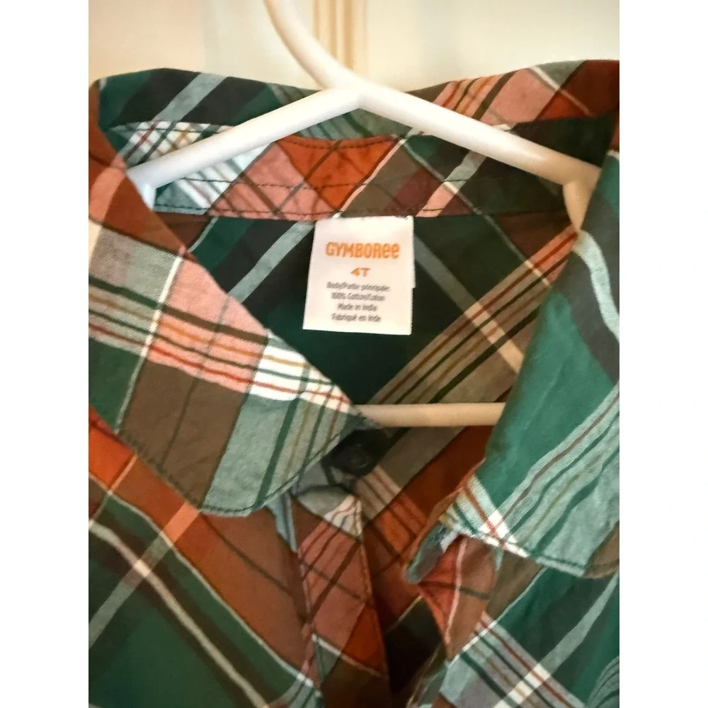 Gymboree Girls 4T Plaid Shirt Dress Noble Forest Green Orange Cotton NWT 3040651